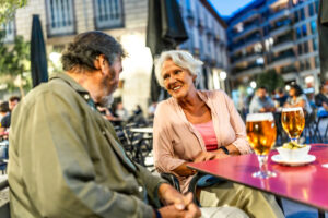 senior couple enjoy drinks